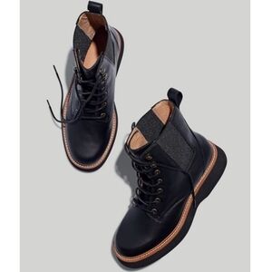 Madewell The Helen Platform Black Leather Lace Up Chelsea Boot Size 7